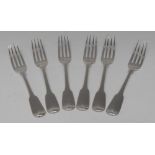 Paul Storr - a set of six George III silver Fiddle pattern table forks, London 1817, 14.