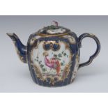 A Continental Worcester scale blue type lobed barrel shaped teapot and cover,