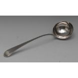 A George III silver Old English Bead pattern soup ladle, 34cm long,