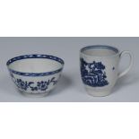 A Liverpool Man with a Crook pattern coffee cup, decorated in underglaze blue with figure,