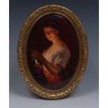 A 19th century German porcelain oval plaque, probably KPM Berlin, painted by K.