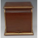 An early 20th century brass bound mahogany tambour fronted desk top stationery cabinet,