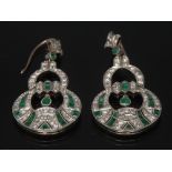 A pair of Art Deco emerald and diamond encrusted droplet earrings,