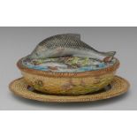 A George Jones Majolica sardine dish, cover and stand,