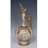 A large Royal Worcester Persian inspired ewer, printed and painted with stylised floral sprigs,