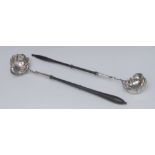 A George III toddy ladle, shaped silver bowl, turned ebonised handle, 40cm long, c.