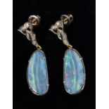 A pair of black opal and diamond earrings,