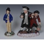 19th century Staffordshire pottery figure group, The Parson and Night watchman,