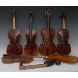 A 19th century violin, 37cm two-piece back excluding button, tramline purfling,