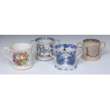 A Staffordshire Frog Flow Blue loving cup, the interior with spotted toad and newt,