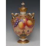 A Royal Worcester two handled pedestal ovoid vase, painted by N Creed, signed,