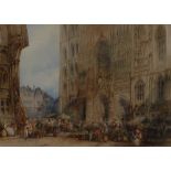 Paul Marny (1829 - 1914) Rouen Cathedral signed, watercolour,