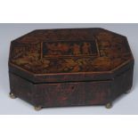 A George III penwork lozenge shaped work box,