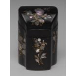 A Victorian papier-mâché and mother-of-pearl marquetry commode fronted lady's perfumer etui,