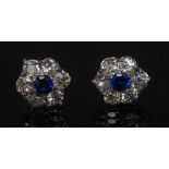 A pair of sapphire and diamond floral cluster earrings,