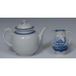 A Worcester reeded globular teapot and cover, cell border, flower finial, 14.