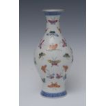 A 19th century Chinese baluster vase, decorated with polychrome butterflies,