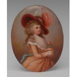 A 19th century porcelain oval plaque, Duchess of Devonshire,12.