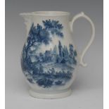 A rare Worcester European Landscape pattern water jug, printed with landscape and ruins,