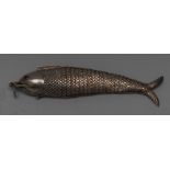 A Continental silver coloured metal novelty bonbonniere, as an articulated fish,