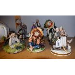 Ceramics - a Capodimonte figure, Melon Boy; others, Boy Reading, Boy Playing Flute, Elderly Couple,