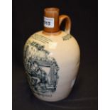 A stoneware whisky jug/decanter transfer printed Auld Lang Syne tavern scene,