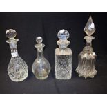 A 19th century cut glass decanter; a square cut glass decanter;