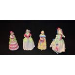 Four Royal Doulton miniature figures, Victorian Lady, Patricia, Bridesmaid,