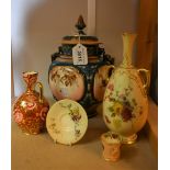 A Copeland Spode globular vase; a Hadley's Worcester pot pourri vase and cover, 27cm high,