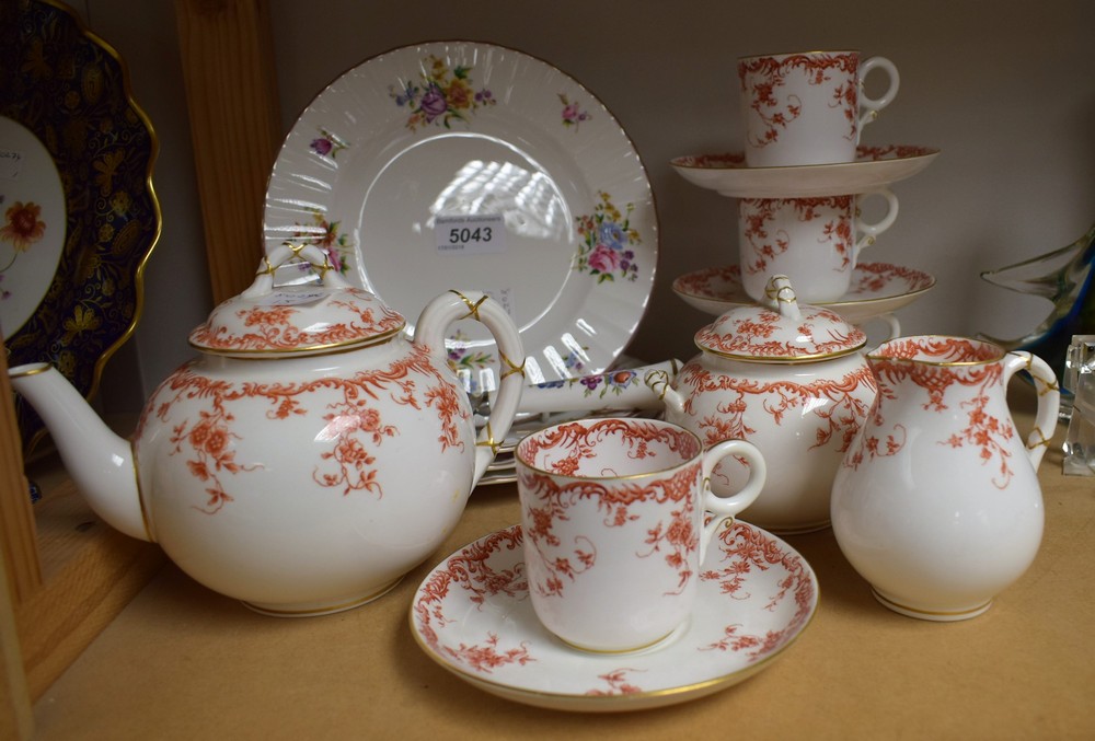 Ceramics - a Royal Worcester part tea service, printed with orange foliate tendrils,