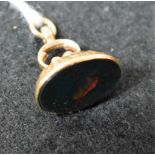 A 9ct gold bloodstone Albert fob