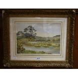 William A Fuller River Scene With Cattle signed,