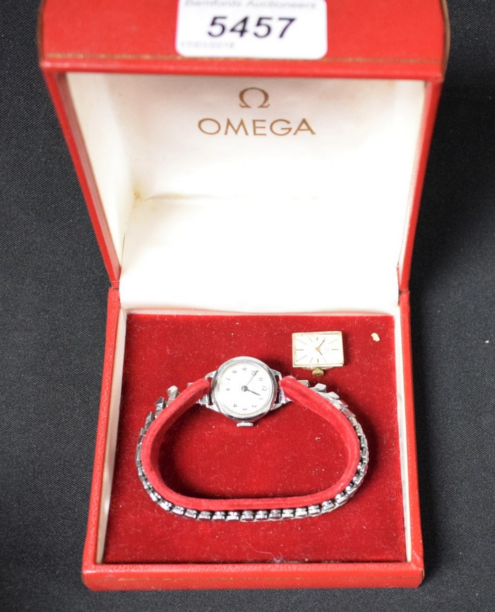 Watches - Omega, a ladys rectangular silvered dial and movement, brushed silvered dial, baton ,