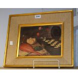 Continental School, Still Life, wine glass, lute and chess board,