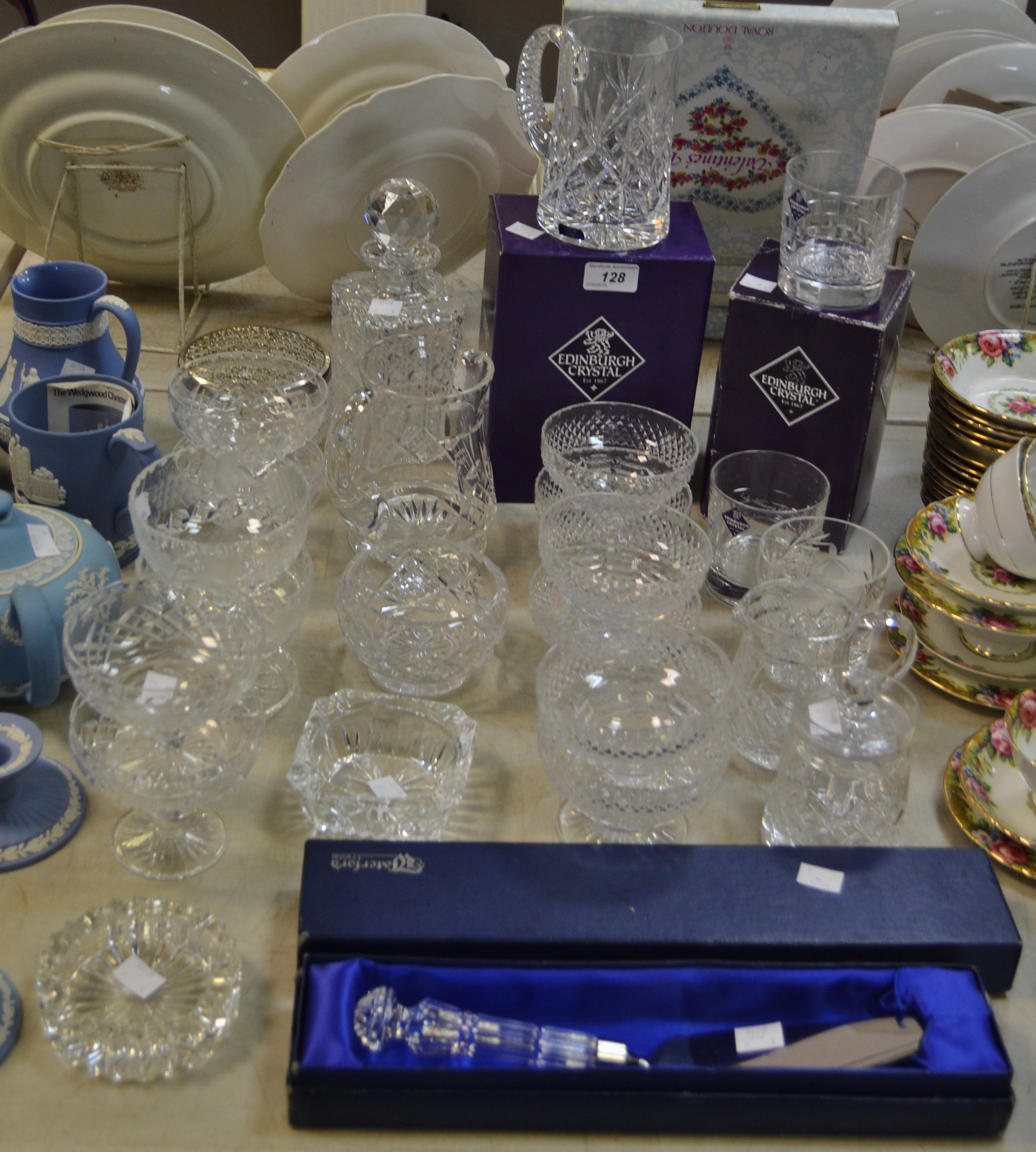 Glassware - an Edinburgh crystal tankard, boxed; a pair of Edinburgh crystal tumblers,