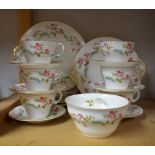 An Abbeydale Morning Glorys pattern tea set for six, two bread and butter plates,