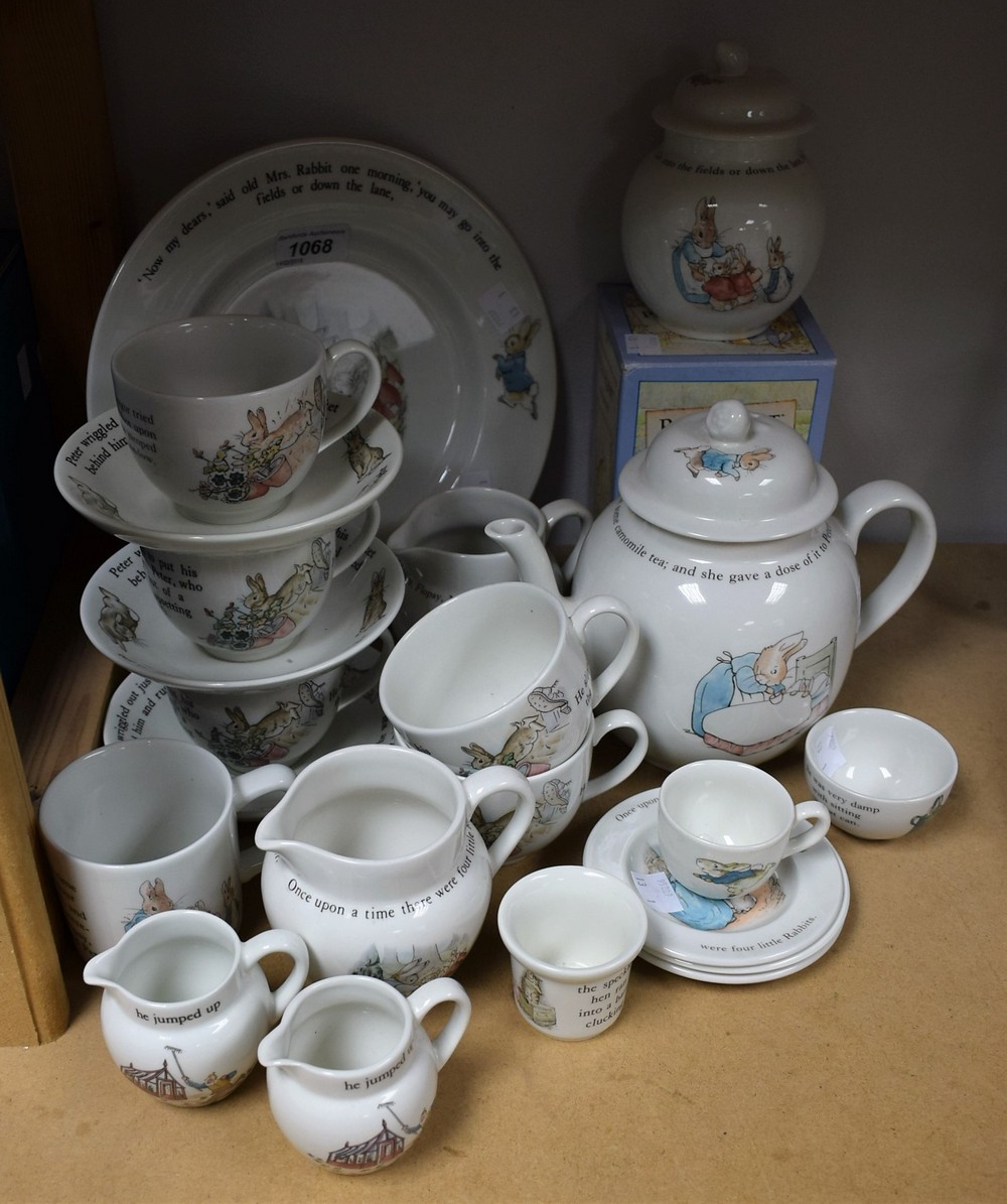 A set of Wedgwood Peter Rabbit nursery wares, teapot, cups, saucers,