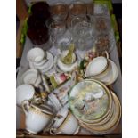 Ceramics and Glass - a set of five cut glass rummers; a Staffs teaset; other decorative ceramics;