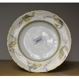 A Royal Crown Derby cabinet plate by George Jessop, the border painted with a circle of fish,