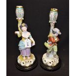 A pair of Sampson Hancock Derby figural candlesticks, Allegorical of Winter and Autumn,