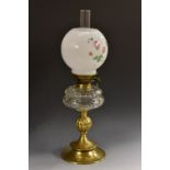 A Victorian glass and brass oil lamp, Hinkes and Co.