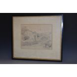 Axel Haig Fraser River label to verso, pencil drawing, 23.5cm x 30.