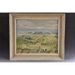 Audrey Ashton Landscape, Tuscany signed, dated 1967, female nude to verso, oil on board,