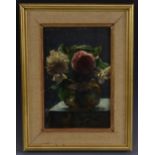 British School (early 20th century) Still Life, Roses in a Jar oil on mahogany panel, 22.