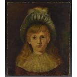 English School (19th century) The Blue Bonnet, Portrait of a Girl oil on canvas, 35.5cm x 30.