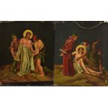 English School (19th century) A pair, Stations of the Cross oil on canvas,