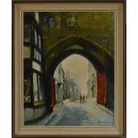 English School Lincoln Cathedral indistinctly signed, dated 1974, oil on canvas,