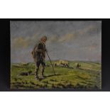 Clare Grainger Southdown Shepherd signed, oil on board, 30.5cm x 40.