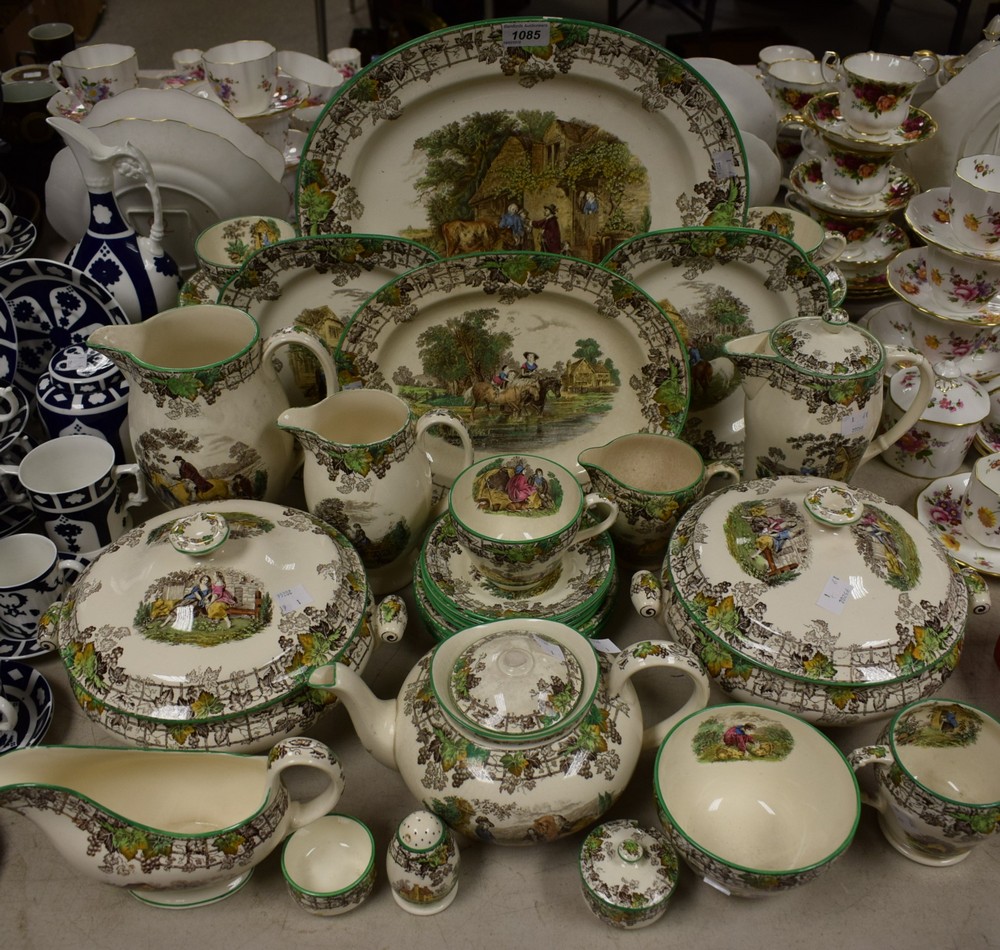 A Spode's Byron pattern part dinner and tea service comprising dinner plates, side plates,
