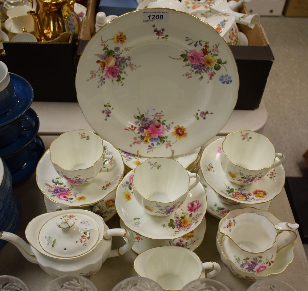 A Royal Crown Derby Posies six setting tea service, including teapot, sugar, milk, cups, saucers,